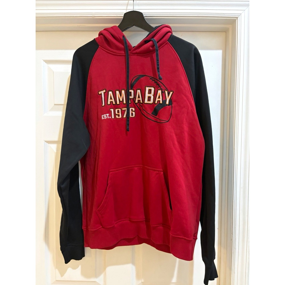 Tampa Bay Football Hoodie Sweatshirt Mens Large Red Black Est 1976 Raglan
